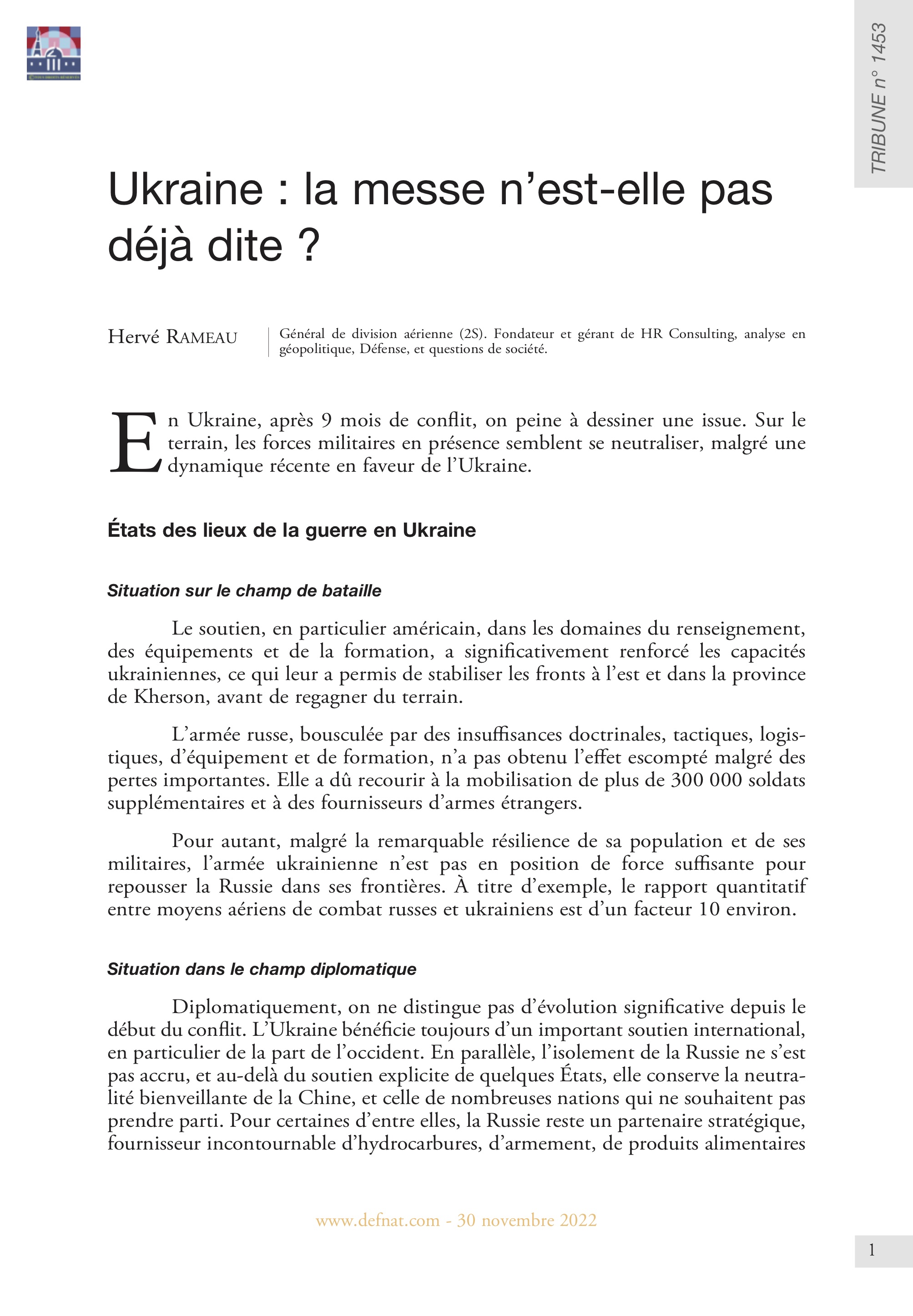 Ukraine : la messe n’est-elle pas déjà dite ? (T 1453)
